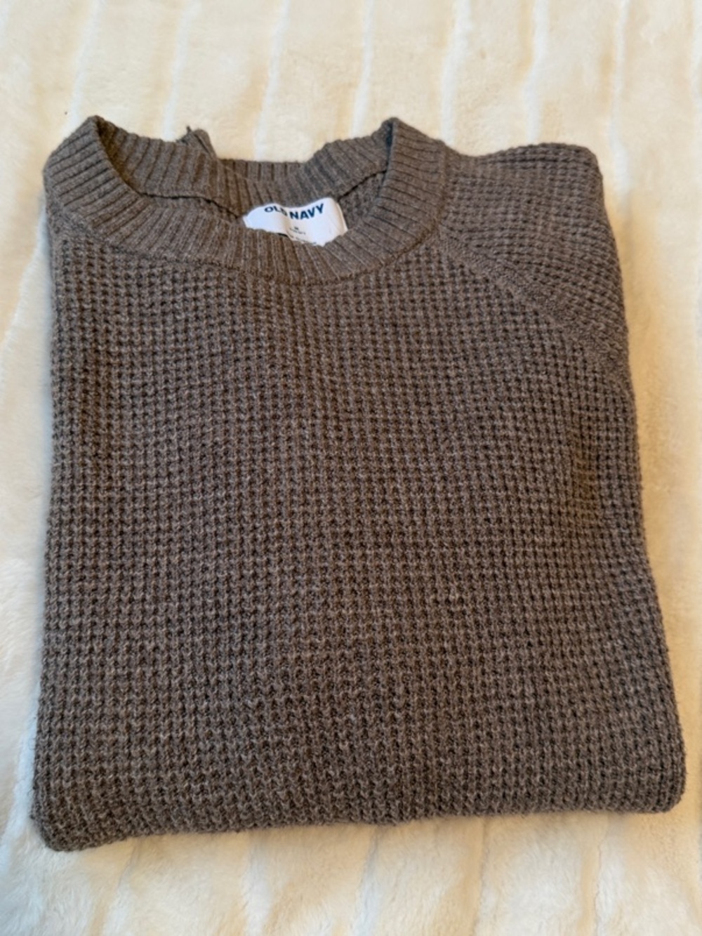 Old Navy Taupe Waffle Crewneck Sweater